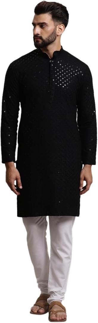 Sojanya (Since 1958 Men'S Pure Cotton Sequence Kurta & Pyjama Set (Large, Black)
