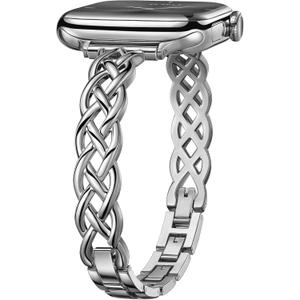 Silm Bracelet Compatible with Apple Watch Bands 38/40/41/42/44/45/46/49mm for Women, Celtic Thin Dressy Stainless Steel Metal Designer Fancy Strap for iWatch Series 11 10 9 8 7 6 5 4 3 SE Ultra (Silver)
