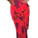 Womens Strapless Tube Maxi Dress Summer Sleeveless Mesh Ruffle Cocktail Party Long Dresses (Red, S)