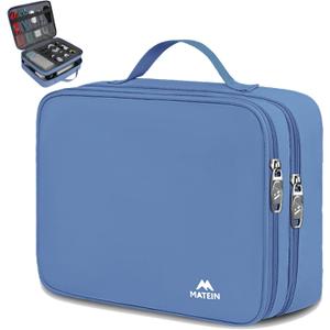 MATEIN Electronics Organizer, Cable Organizer Bag Electronic Accessories Case with Handle for Cable, Cord, Tablet, Charger, Phone, Double Layers Tech Case Travel Gifts for Men and Women, Blue (Medium)