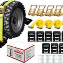 Wheel Chock Tie Down Kit (4,500lb Break Strength) Heavy Duty Trailer Tire Straps System for ATV, UTV, Lawn Mower & More - Ratchet Tie Downs Accessories with E Track for Four Wheeler