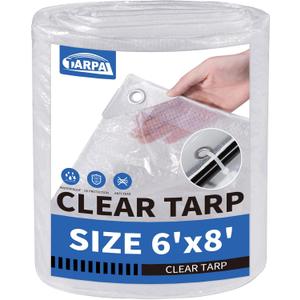 TARPAL Semi Clear Tarp 6x8ft Small Tarp Waterproof Clear Plastic Tarps with Grommets and Reinforced Edges for Patio,Porch and Outdoor Plant,Chicken Coop,Garden,Cat Litter (6x8FT-Finished Size)
