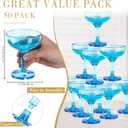 Zopeal 50 Pcs Champagne Glasses 5 oz Unbreakable Plastic Martini Glasses Disposable Wine Cups Stackable Stemmed Champagne Coupe Party Stem Cups for Valentine's Day Wedding Birthday Bar (Blue)