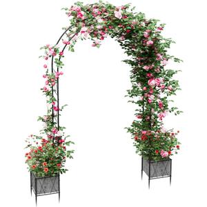 Garden Arch Arbor Trellis with Planter Boxes 8.2 Ft Metal Arch Trellis for Climbing Plants Outdoor, Wedding Arches Backdrop Stand for Ceremony, Halloween, Christmas, Decorations Pergola, Black