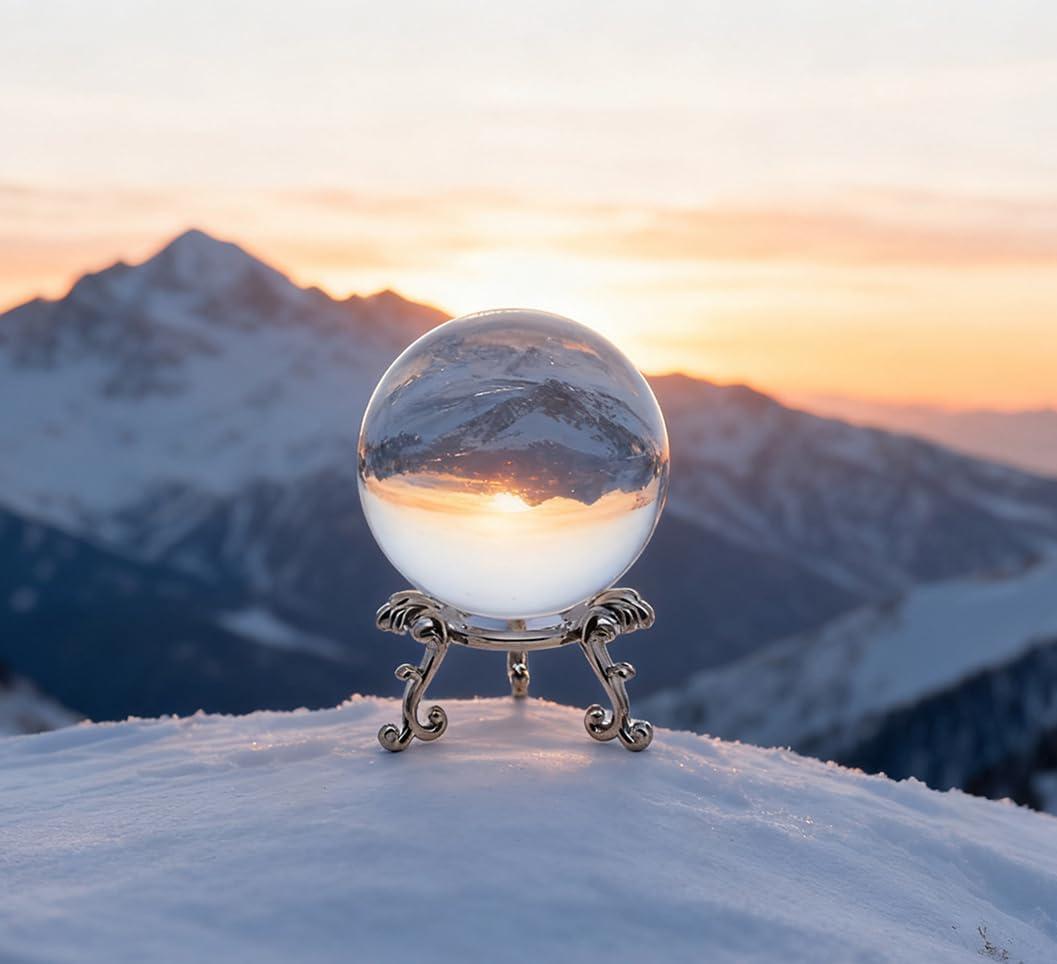 2.4 Inch Clear Crystal Ball with Stand, Crystal Sphere, Handcrafted Photography Prop, Elegant Witchy Home Decor & Ornamental Gift