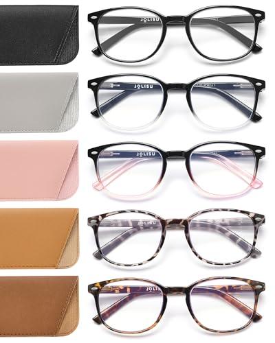 JOLISU 5 Pack Reading Glasses For Women, Blue Light Blocking Computer Reader Spring Hinge Eyeglasses (3.25)