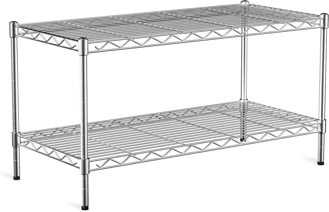 2-Tier Heavy Duty Shelving Unit,36" Wx18 Dx19.5H,Wire Shelf Rack with Lockable Wheels,Height Adjustable Metal Storage Shelves Organizer for Living Room,Garage,Kitchen,Office,Laundry,Pantry, 2-Tier,36"x18"x19.5"(WxDxH