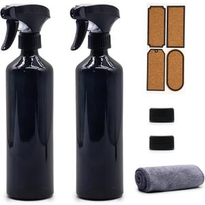 OFFIDIX Glass Spray Bottles for Cleaning,16 OZ 2 Pack Continuous Empty Water Mister Spray Bottles for Hair,Plants Mister,Adjustable Nozzle,Black