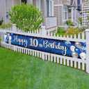 Happy 10th Birthday Decorations,10th Blue & Silver Balloon Large Birthday Hanging Banner Sign,Cheers to Ten Years Old Bday Party Supplies.