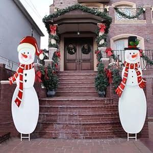 Gisafai 2 Pcs 6ft Large Metal Christmas Yard Sign with Stakes Xmas Yard Outdoor Decorations Lawn Sign for Garden Pathway Walkway Winter Holiday Party(Snowman)