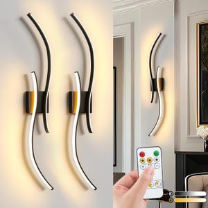 Aikertec 38 Inch Battery Operated Wall Sconces Set of 2 Pack with Remote Control, Dimmable Rechargeable Battery Wall Sconce 3000K-6000K LED Wall Lamp for Bedroom, Living Room, Bathroom, Home Decor