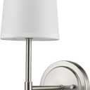 Globe Electric 51858 Clarissa 1-Light Wall Sconce, Brushed Nickel, White Fabric Shade, Bulb Not Included