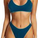 SUUKSESS Women High Waisted Thong Bikini Set Reversible String 2 Piece Swimsuit (Medium, 56 Green Blue)