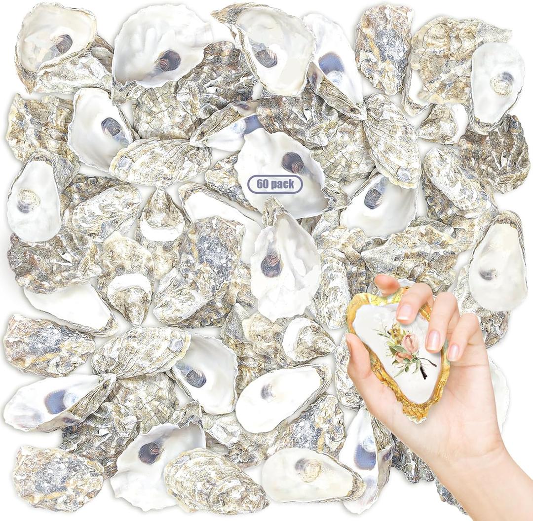 Stonechic 60PCS Oyster Shells 4"-5" Oyster Shells Bulk Large Oyster Shells for Home Decor Vase Filler, Ornaments, DIY Arts and Crafts Sea Shells, Deeper Shells