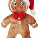 Bearington Jolly Ginger Christmas Stuffed Toy - 10" Soft Gingerbread Man Christmas Plushies with Bow Tie, Santa Hat, Weighted Body and Peppermint Buttons - Festive Gift for Kids and Holiday Decor