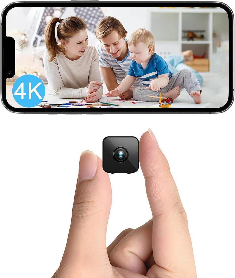 4K Mini Indoor Wireless Camera Micro Pet WiFi Small House Tiny Body Security Camera Nanny Smart Cameras,Night Vision Motion Detection Indoor Outdoor (black)