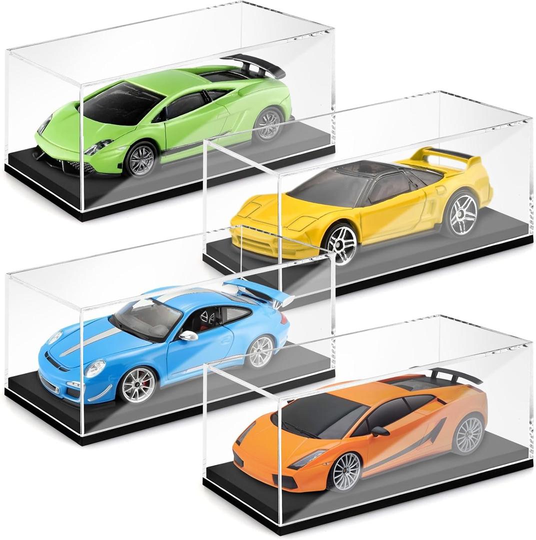 Hooqict 4 Pack 1/64 Display Case Clear Acrylic Model Car Display Case Toy Cars Plastic Storage Organizer, 4.17 x 1.81 x 1.81 Inch