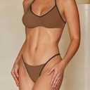 OWICA Women's 2 Piece String Bikini Set Sexy Bathing Suit with Adjustable Halter Neck and Thong Swimwear (Brown), Small