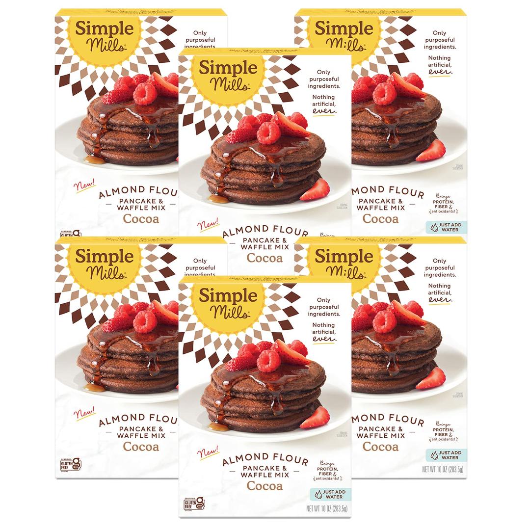 Simple Mills Cocoa Pancake and Waffle Mix, Just add Water, Gluten Free, Paleo Friendly, Breakfast, 10 oz (6 pack)