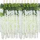 WEISPARK Fake Hanging Flowers - 12 Pieces 3.75 Feet/Piece Artificial Wisteria Vine Ratta Hanging Garland Silk Flowers for Home Party Wedding Decor (White) (12pcs-white)