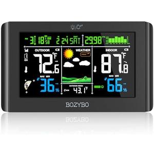 BOZYBO Weather Station Wireless Indoor Outdoor Thermometer: Digital Weather Thermometer with Atomic Clock Temperature Humidity Monitor with Calendar Adjustable Backlight