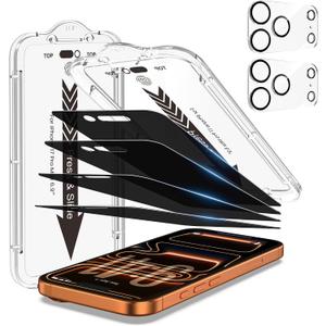 EZ-GLAZ 4-Pack Screen Protector for iPhone 17 Pro Max 6.9 inch Black Privacy with Flawless Fit Kit + 2-Pack Camera Lens Protector, 15-Second Bubble-Free Installation, 9H Hardness, 12FT Military Grade Shatterproof, Scratch Resistant, Tempered Glass | True 28°Anti Spy