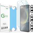 AmFilm [3+3Pack Auto-Alignment Magnetic OneTouch for Samsung Galaxy S24 5G 6.2" Tempered Glass Screen Protector+3 Camera Lens Protector,30 Seconds Installation, 9H Hardness, Case Friendly Bubble Free