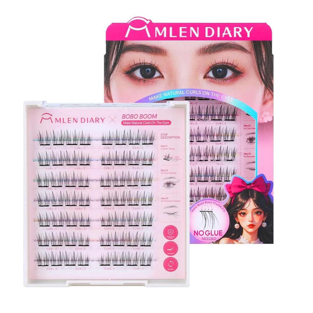 Self Adhesive Lash Clusters DIY Eyelash Extensions C Curl Natural 56Pcs Pre-Glued Cluster Lashes 8.5-12.5MM No Glue Individual Lashes Self Application at Home(Bobo boom)