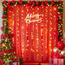 1010ft Red Tulle Backdrop Curtain with Lights String for Parites, Sheer Photo Backdrop Curtains for Wedding Party Photography Background