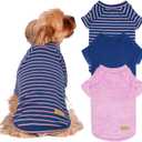 KYEESE 3Pack Dog Sweater, Soft Puppy Sweatshirt Pullover Stretchy Dog Sweater for Small Dogs Girl Boy, Lightweight Fleece Cat Shirt Pet Clothes with Sleeves, M (Medium (8.5-13lbs), 06# 3Pack(Pink+Blue+Stripe))