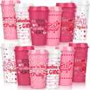 12 Pcs Galentines Day Coffee Cups Gift Bulk with Lids 16 oz Reusable Plastic Heart Cups Galentine's Day Party Supplies Red Pink Mug for Women Teacher Galentine‘s Friendship Gift for Hot Cold Drink