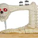 Crazy Bonez Skeleton Sewing Machine Halloween Decoration with Animated Skull, Light Up Eyes, and Sound Effects