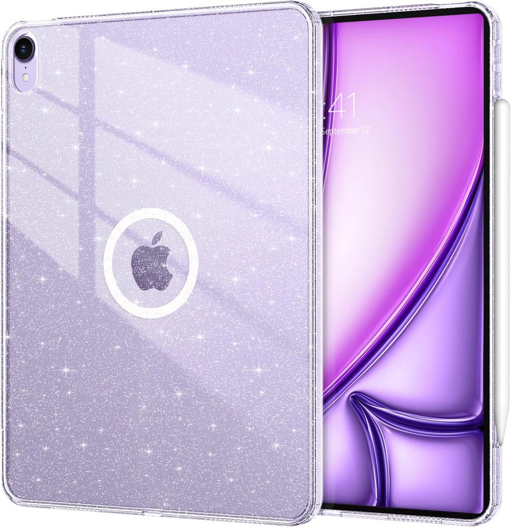 DUEDUE Magnetic Case for iPad Air 11-inch M4/M3/M2 (2026/2025/2024), iPad Air 5th/4th Generation (2022/2020) 10.9 Inch Case, Glitter Sparkle Slim Cover Transparent iPad Back Shell, Clear/Glitter