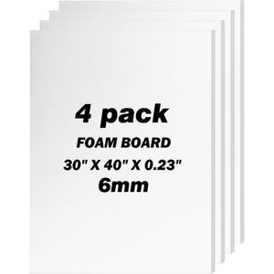 4 Pack Foam Board 30"x40", 0.23" White Poster Board, Acid-Free Double Sided Foam Core Board for Presentation Art, Display, Office, School Projects, Crafting, Sign Making
