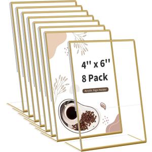 Smarpau 8 Pack Gold Acrylic Sign Holder 4x6 Gold Picture Frames Double Sided Acrylic Sign Holder with Table Menu Holders for Wedding Party Photos Art Display Smarpau 8 Pack Gold Acrylic Sign Holder 4x6 Gold Picture Frames Double Sided Acrylic Sign Holder with Table Menu Holders for Wedding Party Photos Art Display