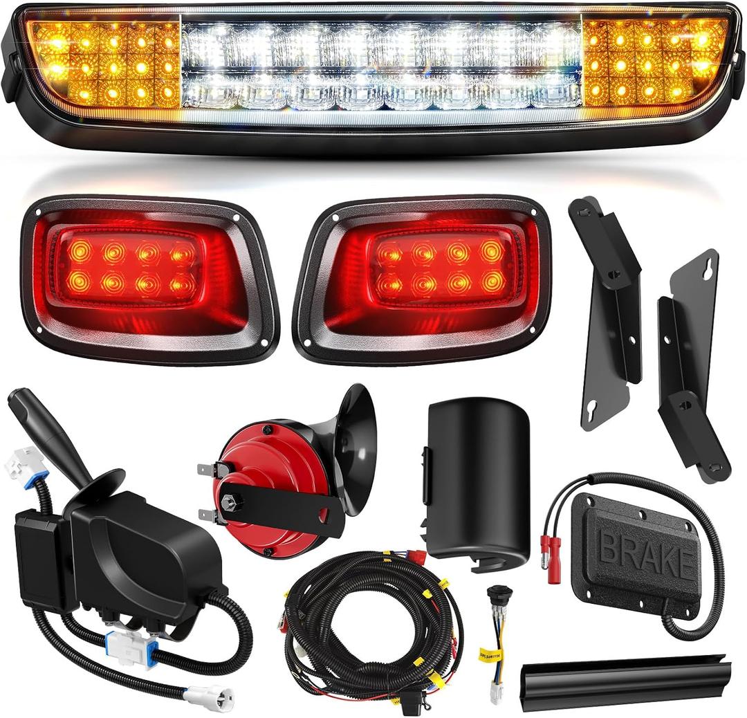 EZGO TXT Deluxe Light Bar Kit, Golf Cart LED Light Kit With EZGO TXT 12V Street Legal LED Headlight Taillight Turn Signal Hazard Light Switch Horn Brake Pad, Fits 1996-2013 Gas & Electric Golf Cart