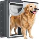 FreeStanding Dog Door for Wall, Steel Frame Large Dog Door with Telescoping Tunnel, Double Magnetic Flaps and Two Sliding Lock Panels, Easy to Install, Up to 100LBS, Gray, L