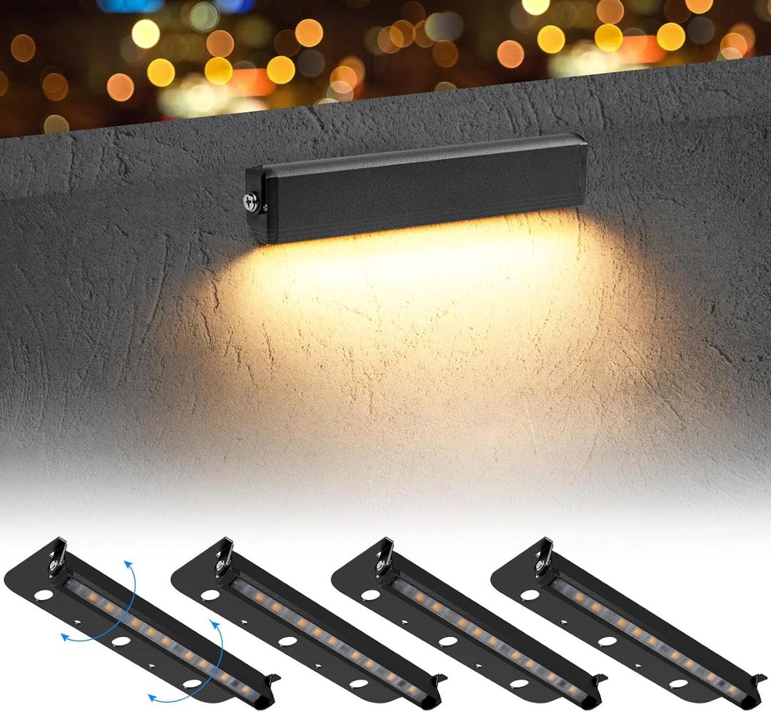 Black 4-Pack 7inch 3W 2700K Soft White Hardscpe Lighting | 12V AC/DC Retaining Wall Lights,Low Voltage Landscape Lighting,Hardscape Paver Light,Outdoor Step Lights