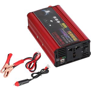 1500W Car Power Inverter USB Charger Converter Adapter Modified Sine Wave DC 12V/24V to AC 220V Metal Plastic Modified Sine Wave Power Inverter Red + Black