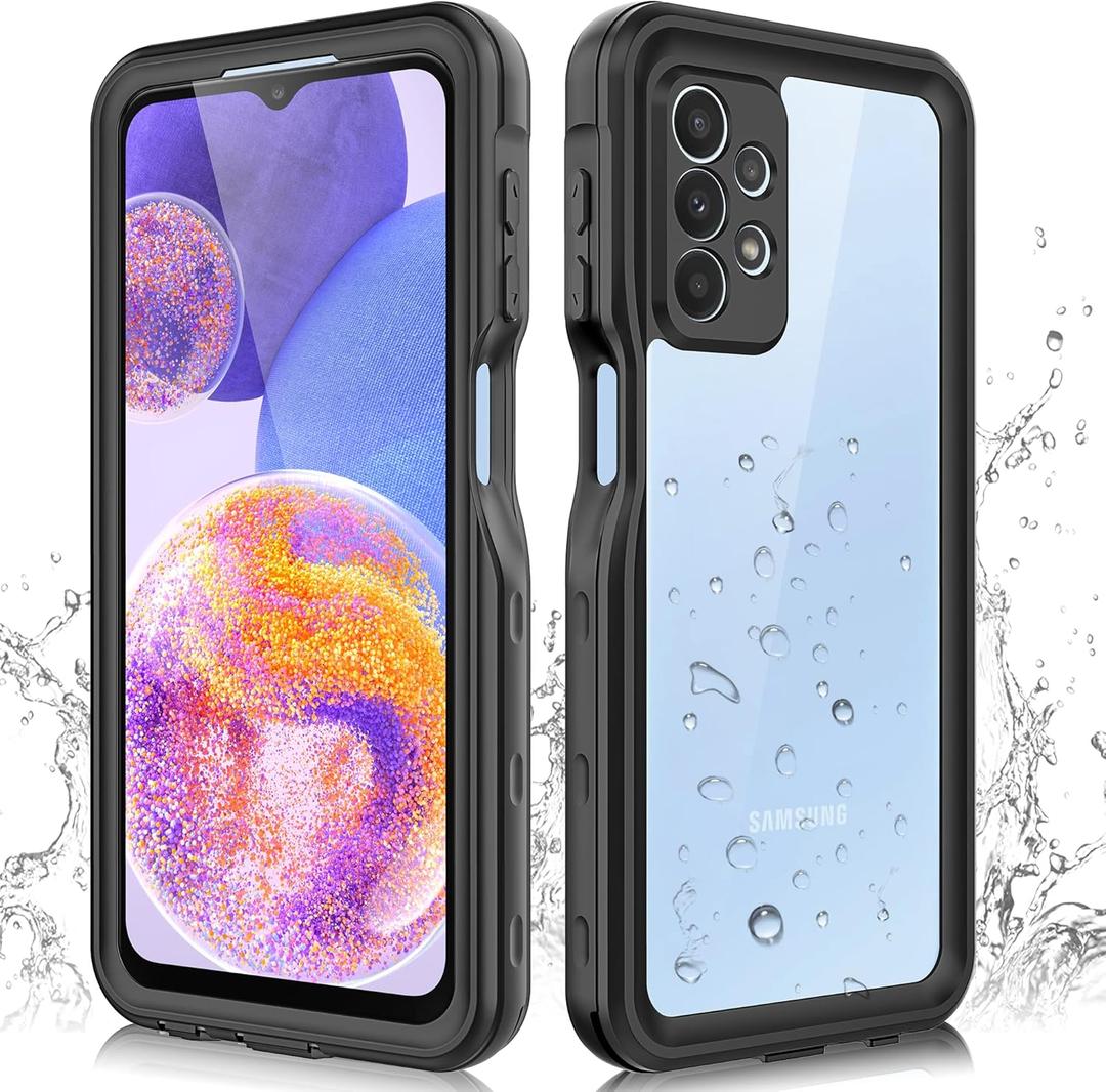 for Samsung Galaxy A23 5G Case, Waterproof Phone Case with Built-in Screen Protector and Lanyard, Full Body Underwater Dustproof Shockproof Rugged Heavy Duty Protection Cover for Samsung A23 5G Black