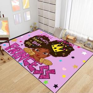 African American Black Girl Rugs for Bedroom African American Carpet for Room Princess Room Decor for Girls Bedroom Decor for Teens Living Room Floor Mats, Purple, 2'6''×4'