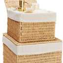 Juvale Wicker Storage Bins with Lids and Insert - Set of 2, 10 x 10 x 7 in & 8 x 8 x 6 in, Brown - Rectangular Lined Baskets with Lids & Insert for Organization