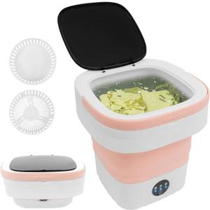 Portable Washing Machine,12L Upgraded With Spin Basket,Foldable Mini Washing Machine with 3 Modes Cleaning Small Washer for Baby Clothes, Underwear or Small Items, Apartment, Dorm,RV (Pink)