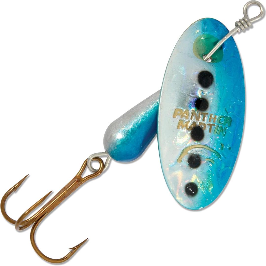 Panther Martin PMH Classic Holographic Fishing Lures Catches Trout, Walleye, Northern Pike, Muskie, Largemouth Bass, Perch, Crappie & More (6 (1/4 oz), Silver/Blue Holographic), 2 Pack
