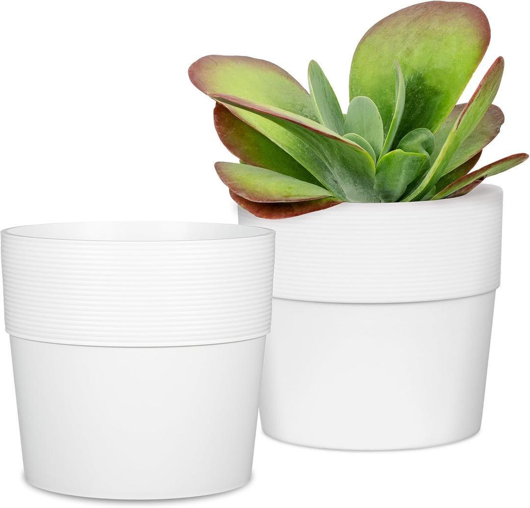 Scheurich Set of 2 Groove 9.6, Planter/Flower Pot/Plant Pot, Round, Colour: Bianco, Made with Recycled Plastic, for Indoor use
