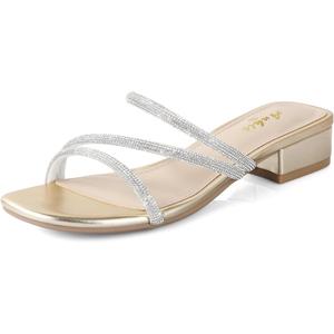 Ankis Black Nude White Strappy Heels Women 1 Inch Low Chunky Block Heel Heeled Sandals Square Open Toe Slip On Slides Mules, 11B(M)