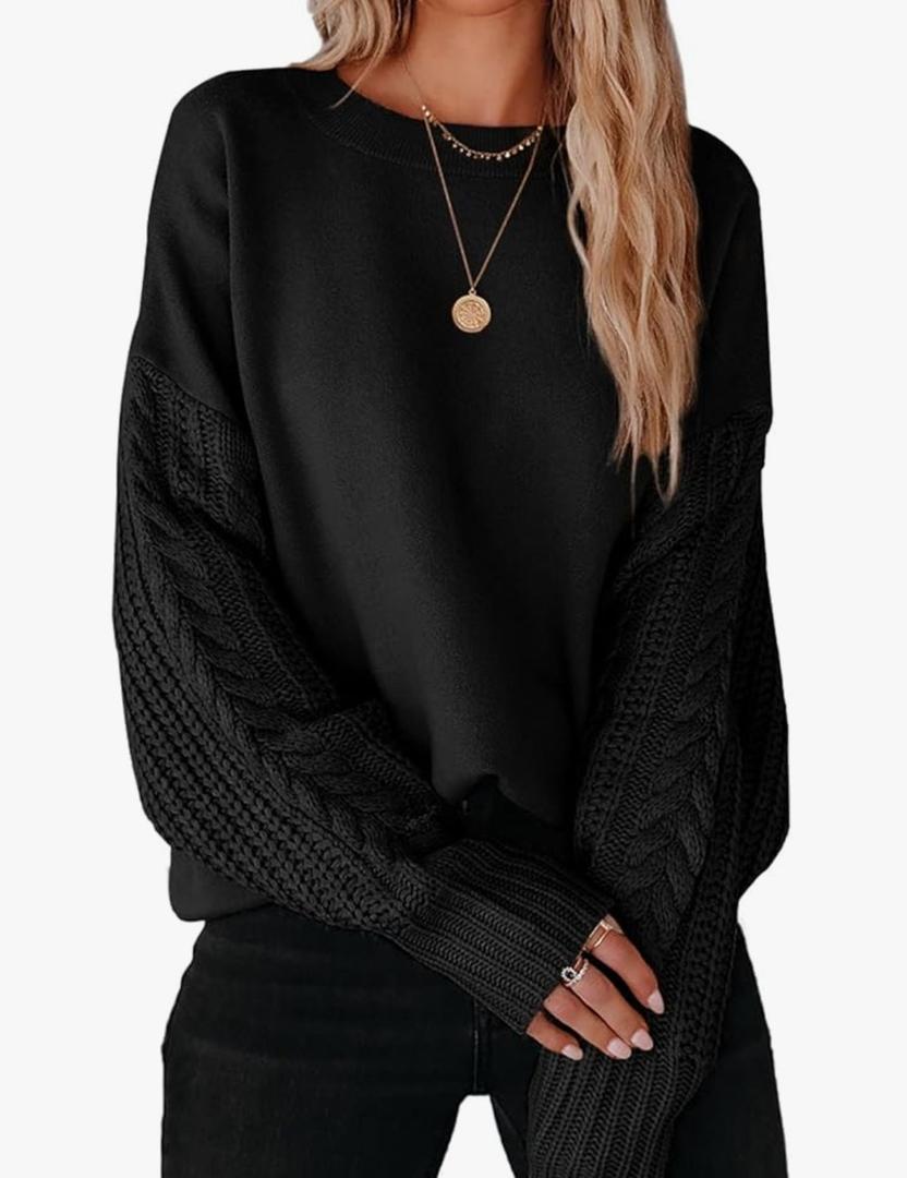 ZESICA Women's 2026 Spring Long Sleeve Crew Neck Solid Color Cable Knit Chunky Casual Oversized Pullover Sweater Tops Small