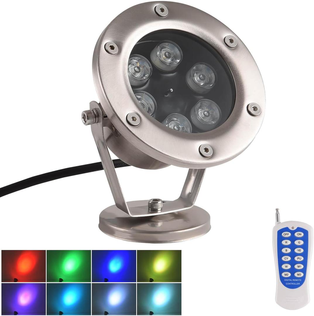LED Pond Light Submersible Waterfall Fountain Underwater Light 18W 12V AC with RGB Color Changing by Remote for Outdoor Home Garden Patio Pond (Red, Green, Blue)