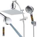Hibbent All Metal 12'' Dual Filtered Rainfall Shower Head Combo, High Pressure Handheld Shower Head with 16'' Adjustable Arc Extension Arm, 20 Stage Shower Filter, 10-spray, 71'' Shower Hose, Chrome