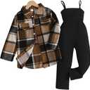 Toddler Girl Clothes Plaid Long Sleeve Button Down Shirt Corduroy Overall Jumpsuit Girls Fall Winter Outfit Set (7-8 Years)